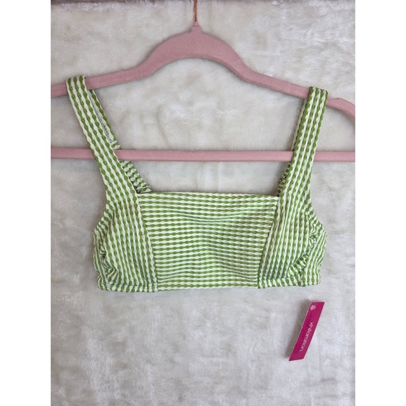 Xhilaration Lime Green White Textured Stripe Bikini Set Top S Bottom M - Picture 2 of 12